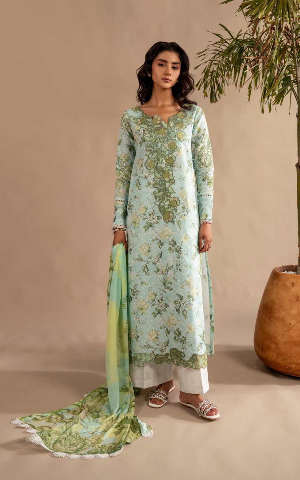 Mint Mosaic MSSL-12 | 3pcs Embroidered Unstitched Summer – Asifa & Nabeel
