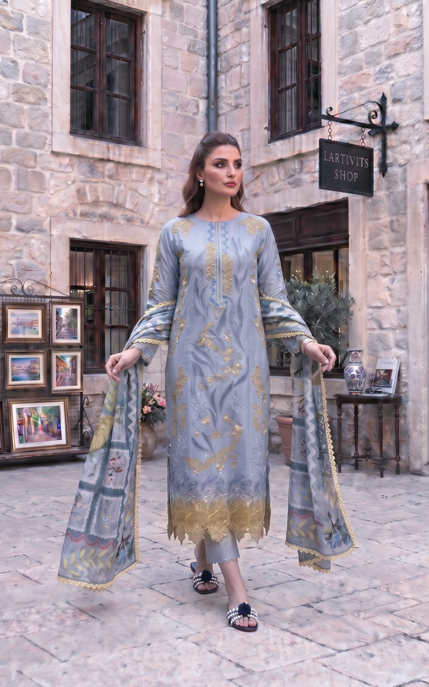 Ash Elegance (SL26-07) | 3pcs Embroidered Stitched Summer