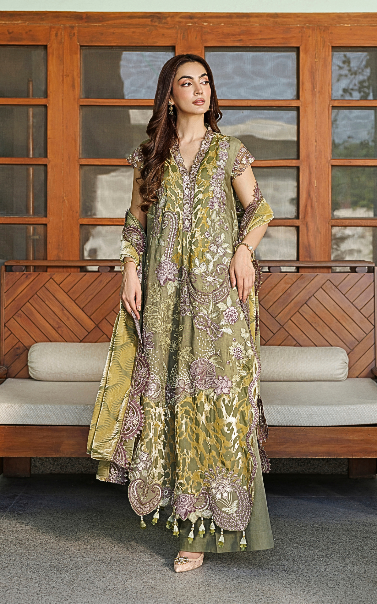 Olive Bloom (WLXU-01) | 3pcs Embroidered Stitched Winter